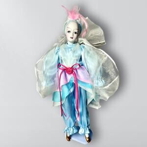 Vintage DanDee Royal Jester Pink & Blue Porcelain Poseable Doll